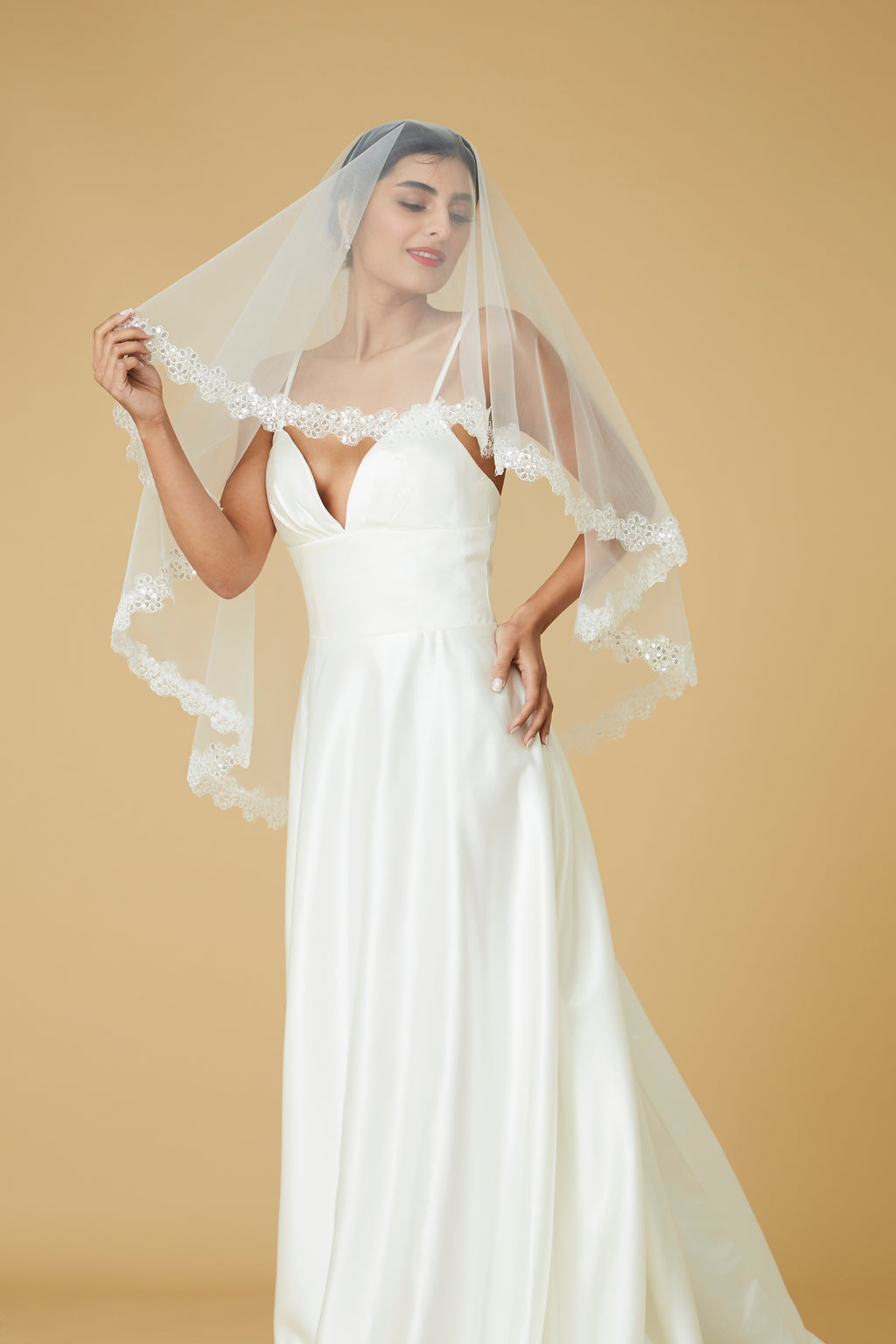 Helena Fingertip Bridal Veil with Refined Detail